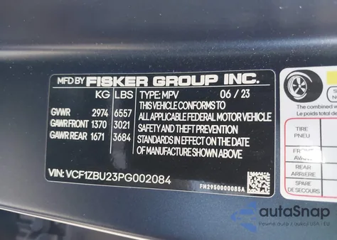 2023 Fisker Ocean One from USA, damaged, VIN VCF1ZBU23PG002084